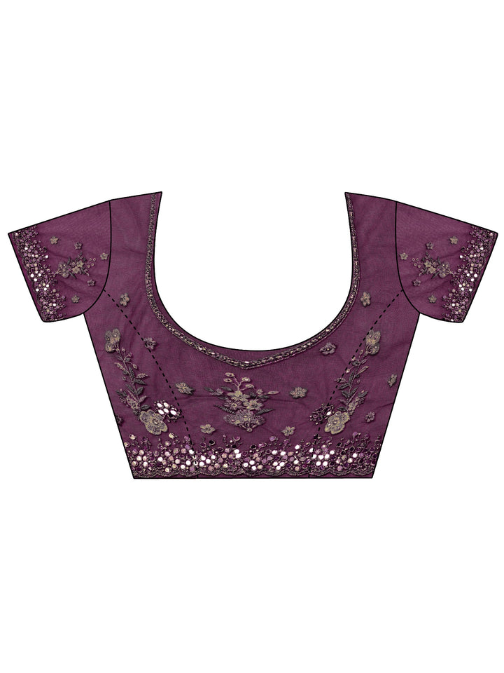 Libas Art Burgundy Floral Mirror Work Embroidered Net Saree