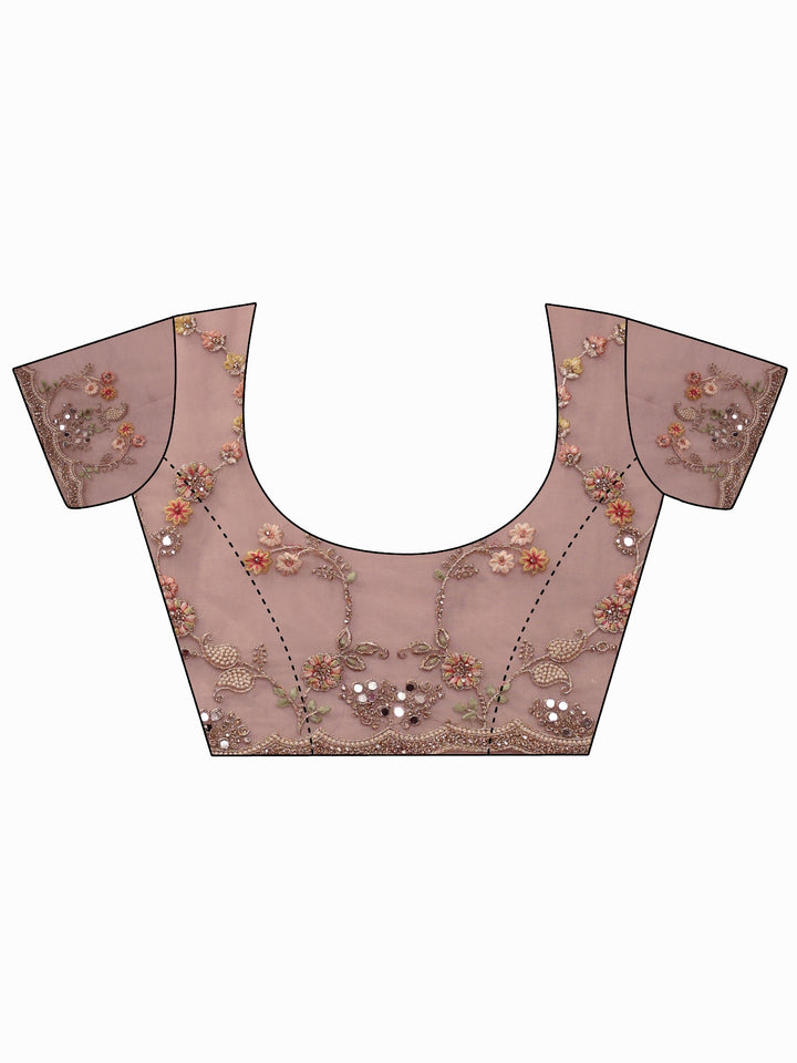 Libas Art Dusty Pink Floral Embellished Net Saree