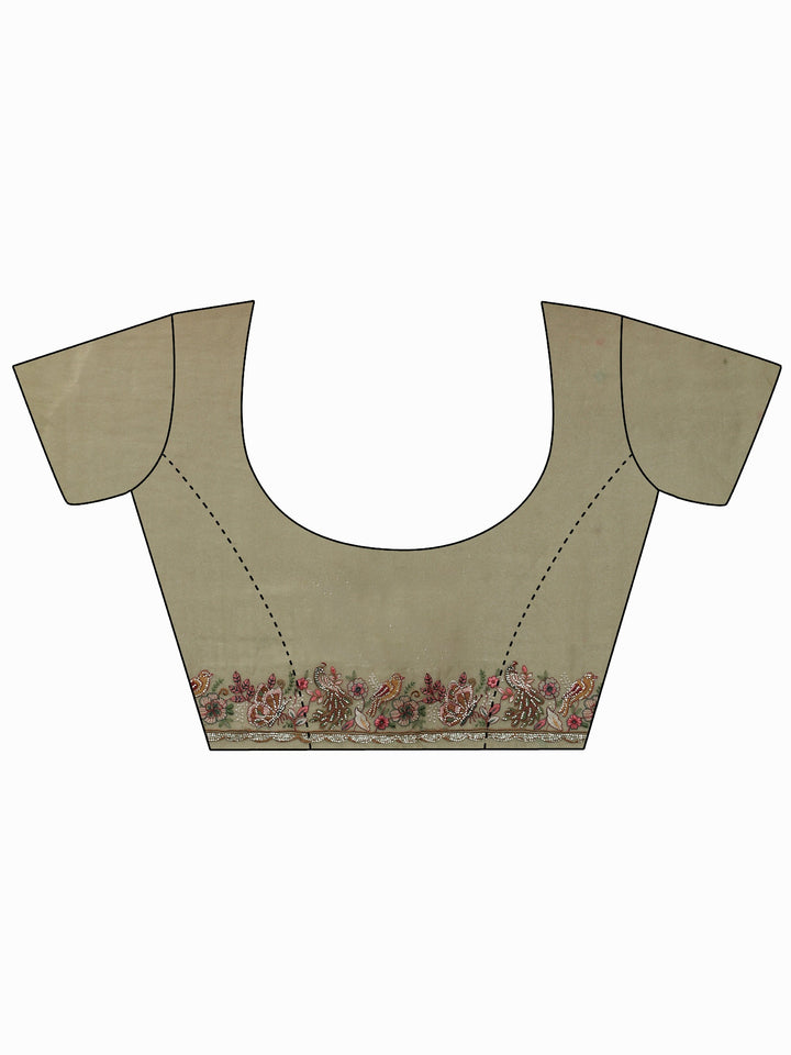 Libas Art Sage Green Floral Embellished Tissue Saree