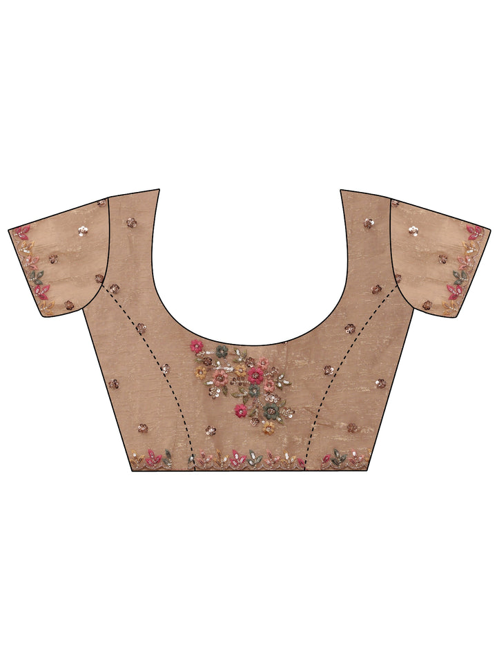 Libas Art Golden Floral Embellished Tissue Saree
