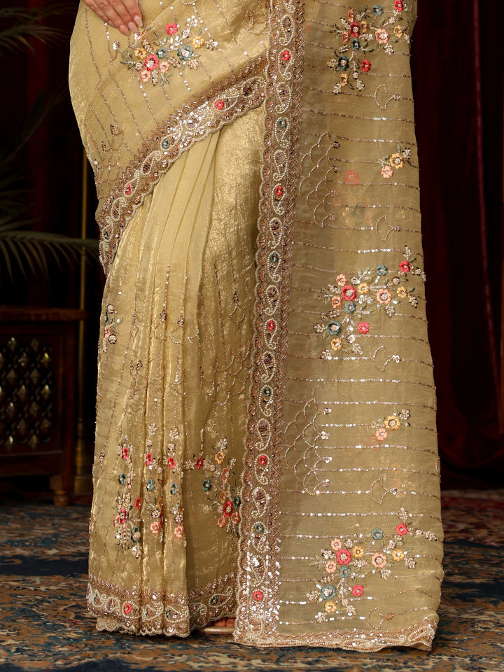Libas Art Green Floral Embellished Tissue Saree