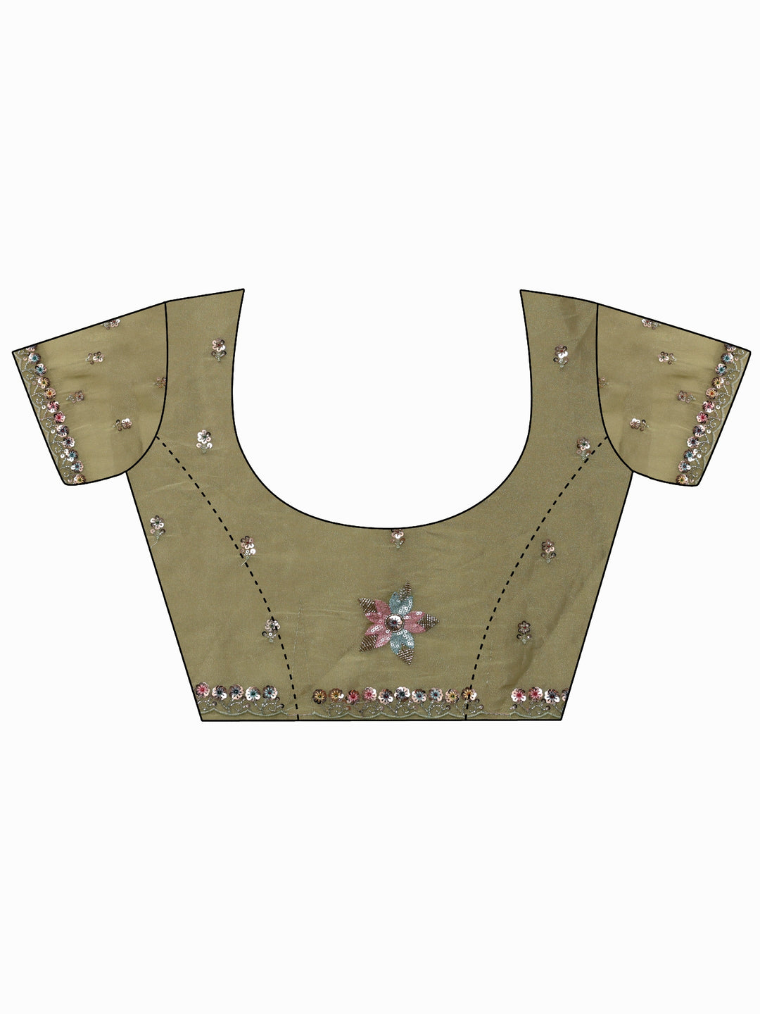 Libas Art Olive Green Sequin Embellished Tissue Saree