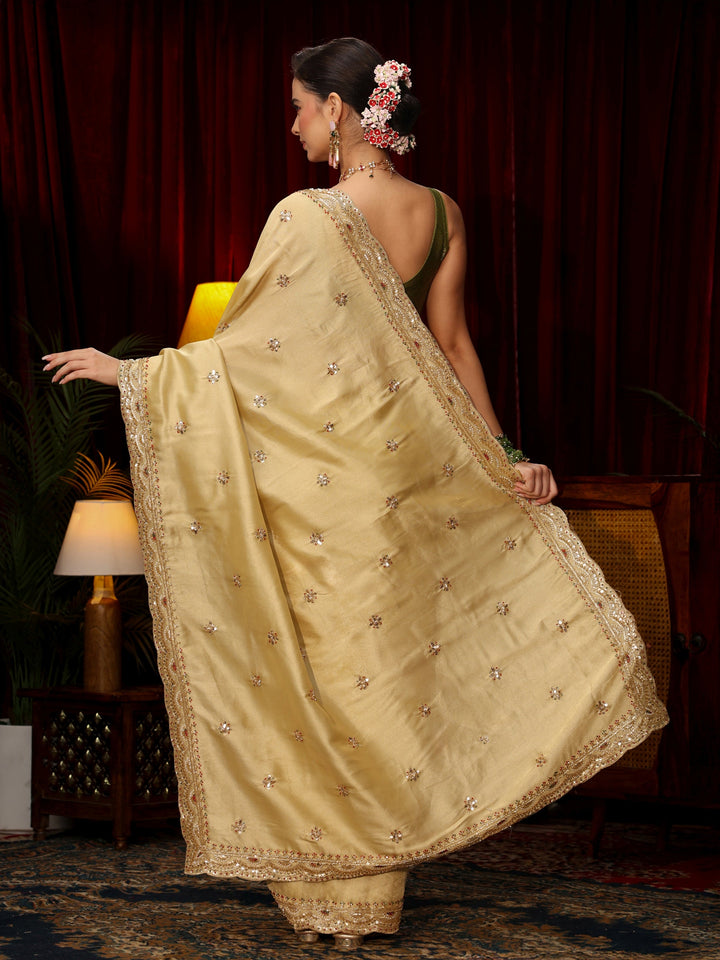 Libas Art Pista Green Floral Sequin Embellished Silk Blend Saree