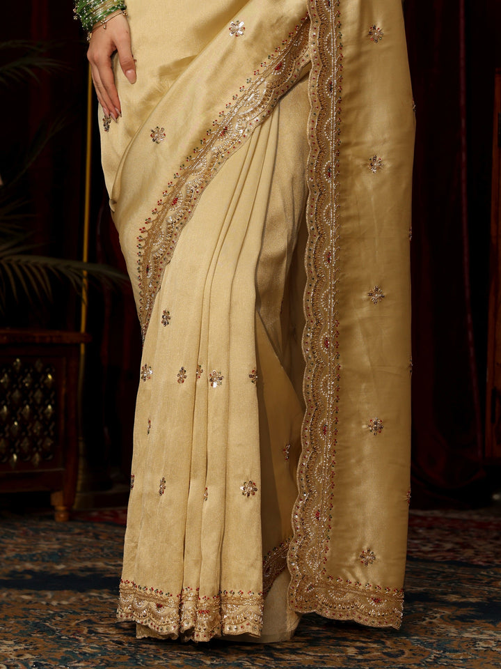 Libas Art Pista Green Floral Sequin Embellished Silk Blend Saree