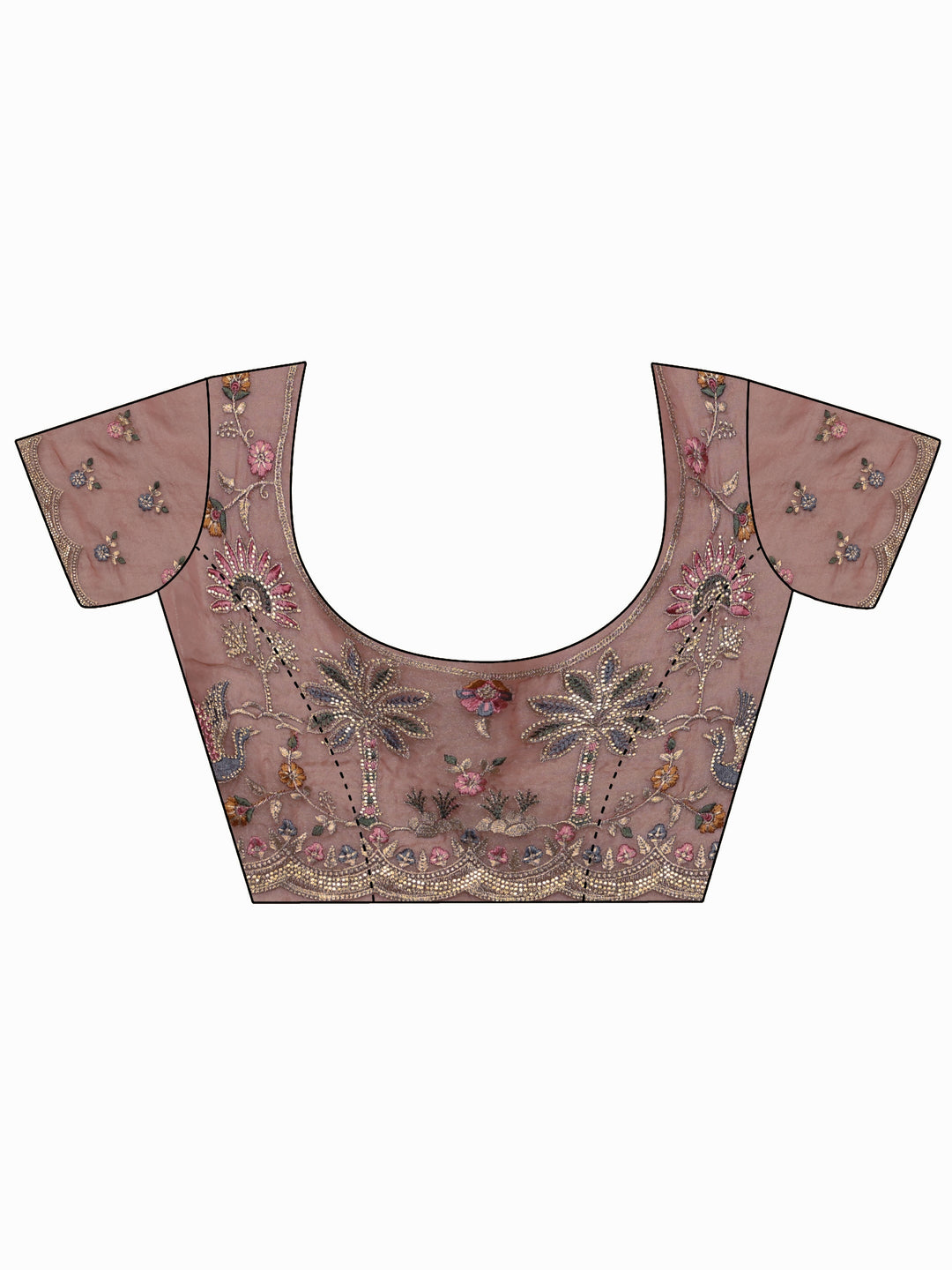 Libas Art Peach Pink Floral Stone Work Embellished Tissue Saree