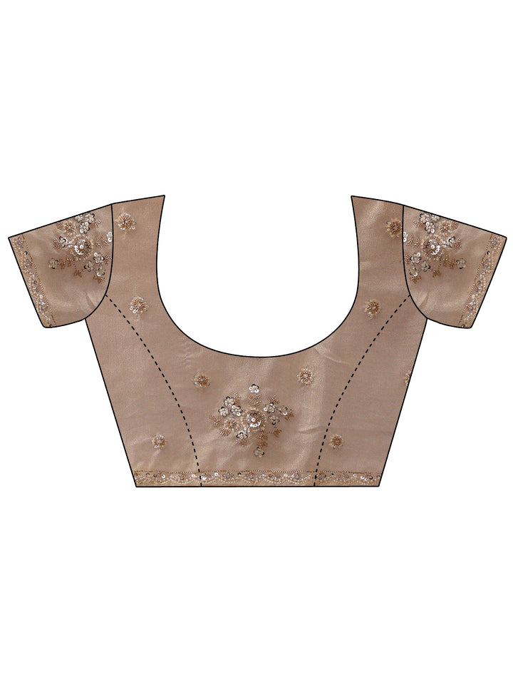 Libas Beige Net Saree with Sequin and Bead Embellished Flowers