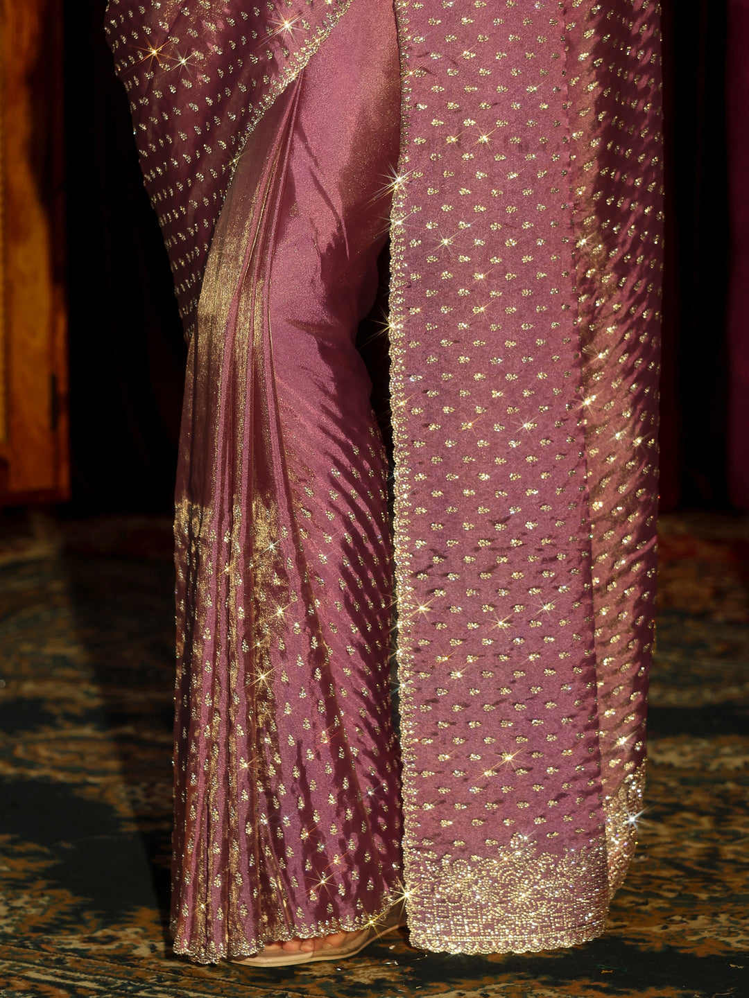 Libas Art Mauve Stone Work Embellished Tissue Saree