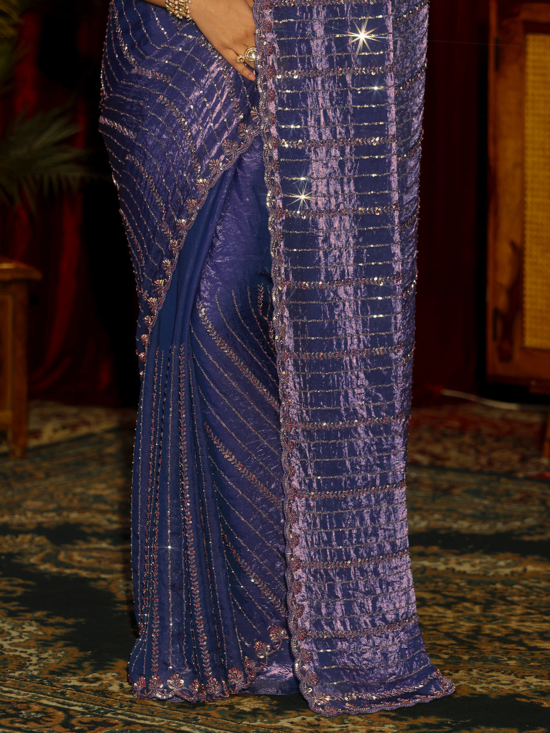 Libas Art Purple Sequin Embellished Tissue Saree