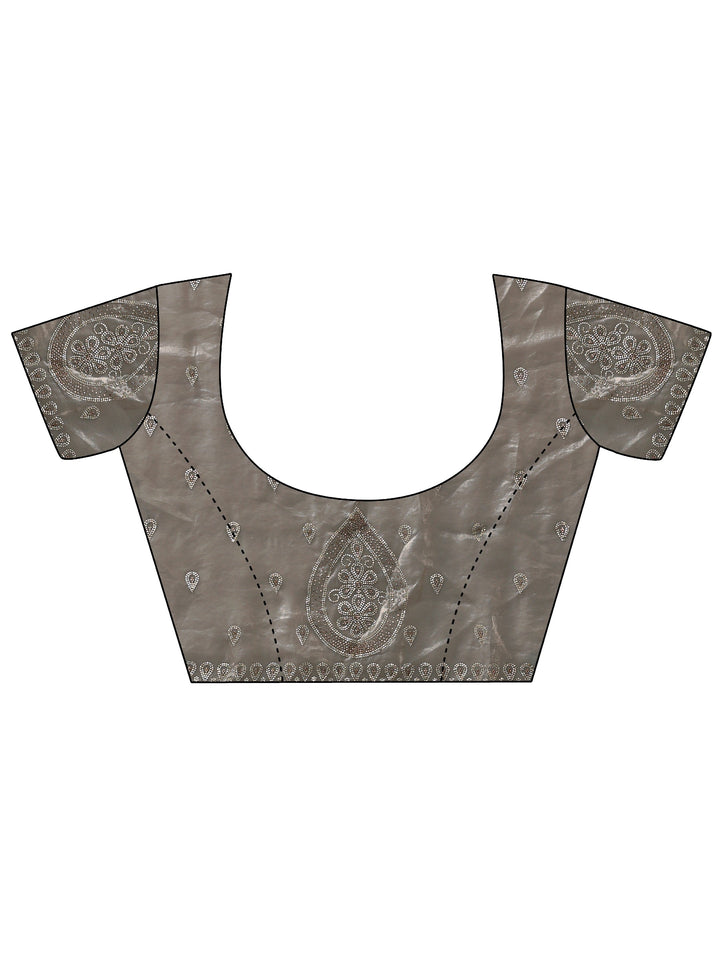 Libas Art Grey Floral Bead Embellished Tissue Saree