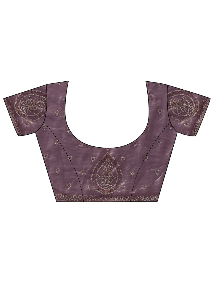 Libas Art Lavender Floral Bead Embellished Tissue Saree
