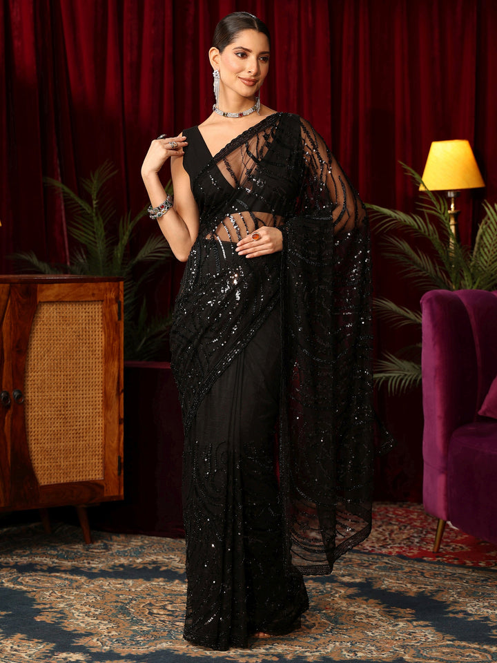Libas Art Black Sequin Embellished Net Saree