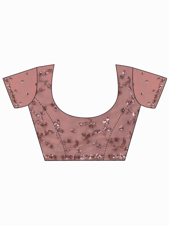 Libas Art Peach Pink Floral Embellished Tissue Saree