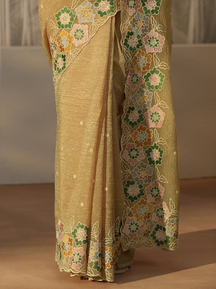 Libas Mustard Floral Embroidered Organza Saree