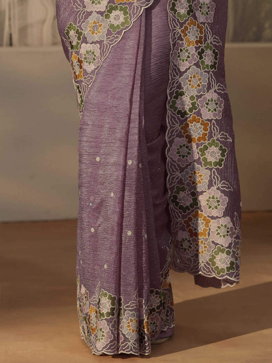 Libas Lavender Floral Embroidered Organza Saree