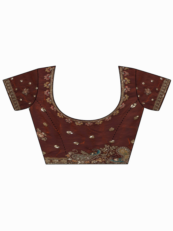 Libas Art Rust Brown Sequin Tissue Saree with Embellished Border