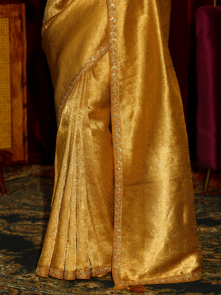 Libas Art Mustard Kalamkari Printed Silk Blend Saree