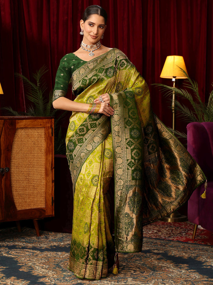 Libas Art Ombre Green Silk Blend Saree with Patola Pallu