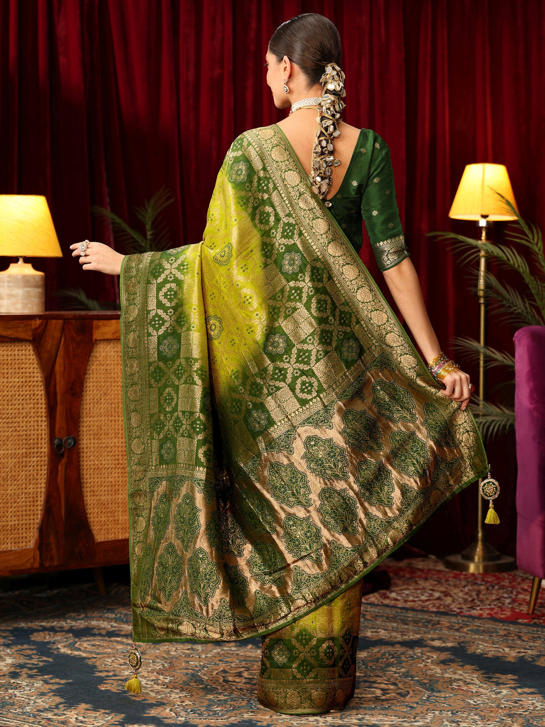 Libas Art Ombre Green Silk Blend Saree with Patola Pallu