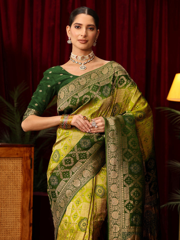 Libas Art Ombre Green Silk Blend Saree with Patola Pallu
