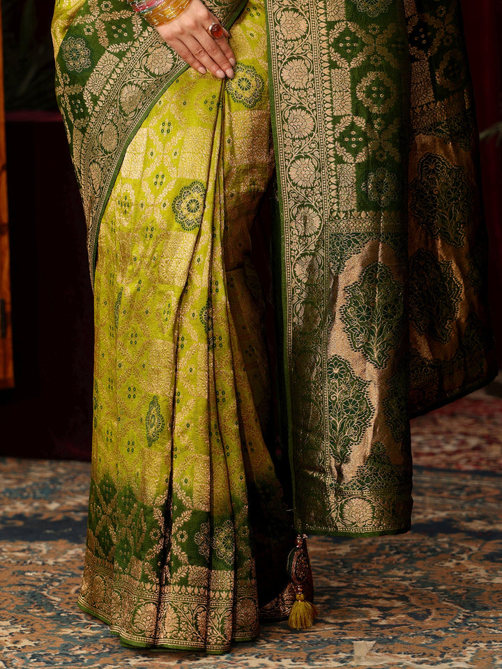 Libas Art Ombre Green Silk Blend Saree with Patola Pallu