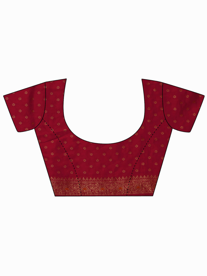 Libas Art Crimson Red Floral Woven Silk Blend Saree