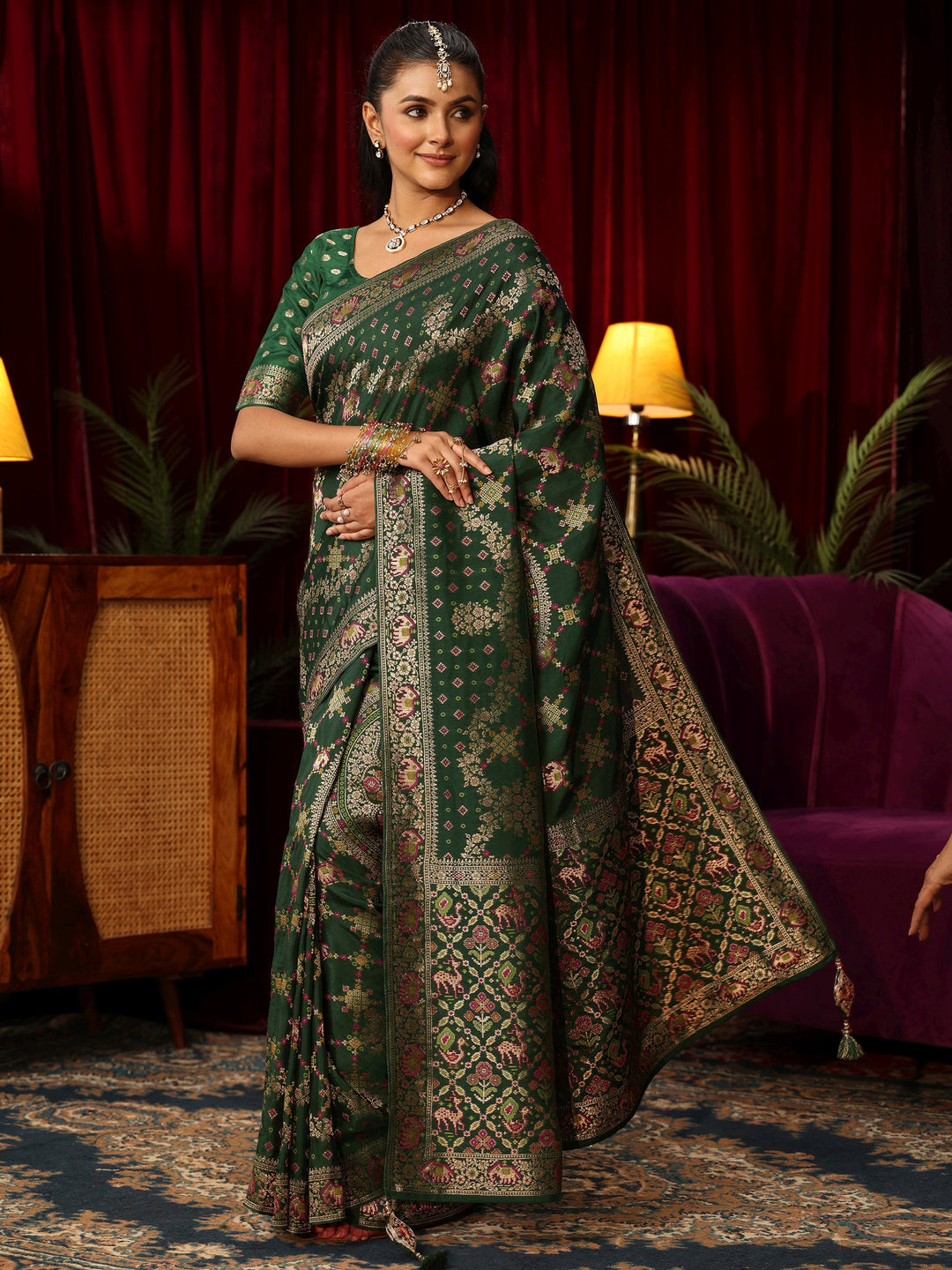 Libas Art Ombre Emerald Green Silk Blend Saree with Patola Pallu