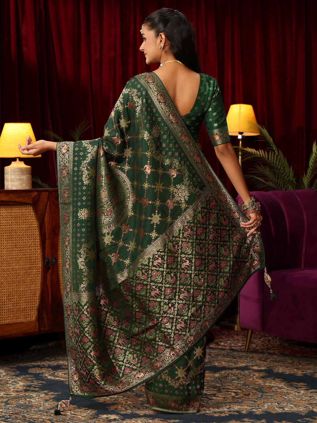 Libas Art Ombre Emerald Green Silk Blend Saree with Patola Pallu