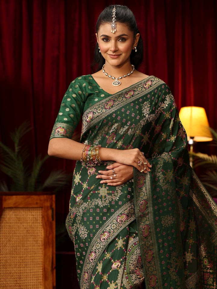 Libas Art Ombre Emerald Green Silk Blend Saree with Patola Pallu