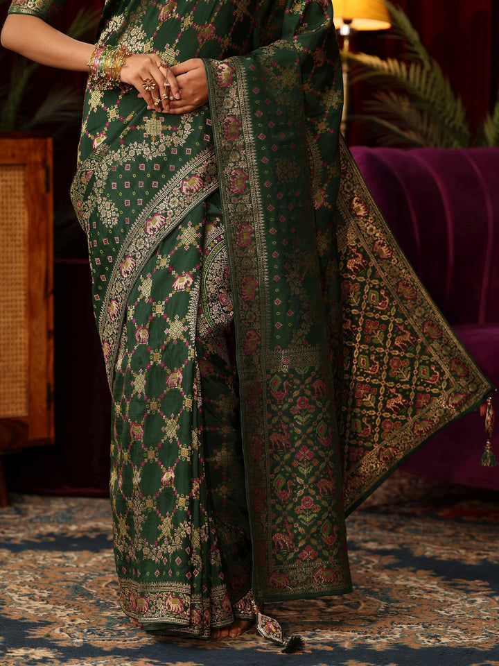 Libas Art Ombre Emerald Green Silk Blend Saree with Patola Pallu