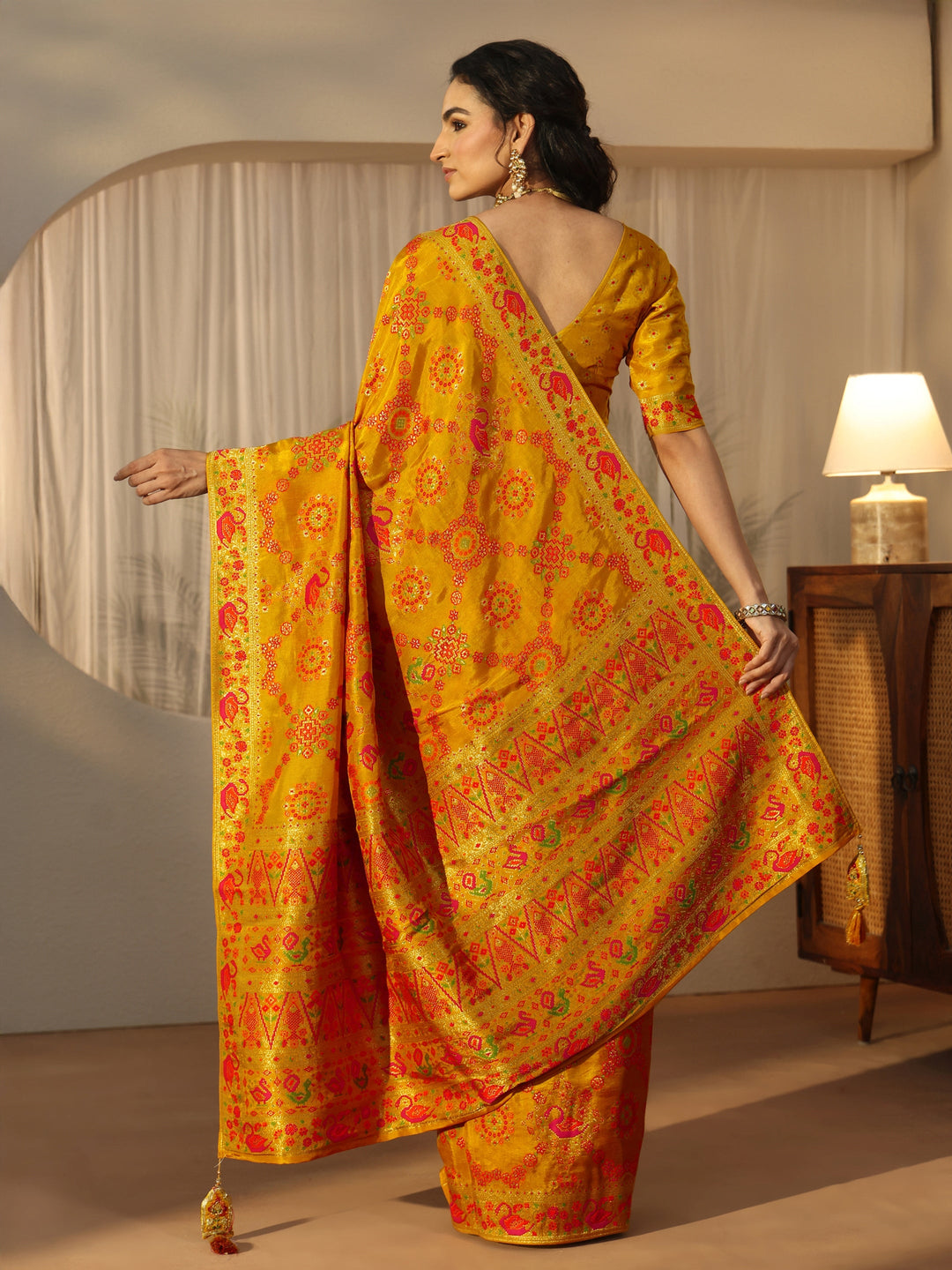 Libas Art Mustard Woven Design Silk Blend Saree