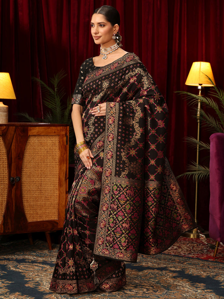 Libas Art Black Woven Design Silk Blend Saree with Patola Pallu
