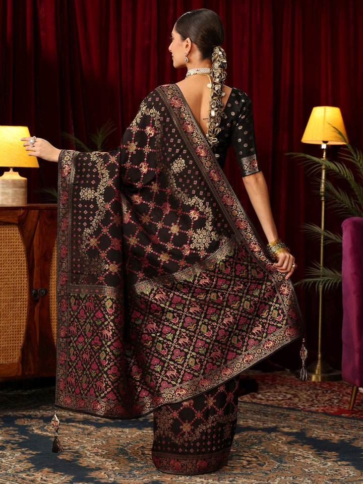 Libas Art Black Woven Design Silk Blend Saree with Patola Pallu