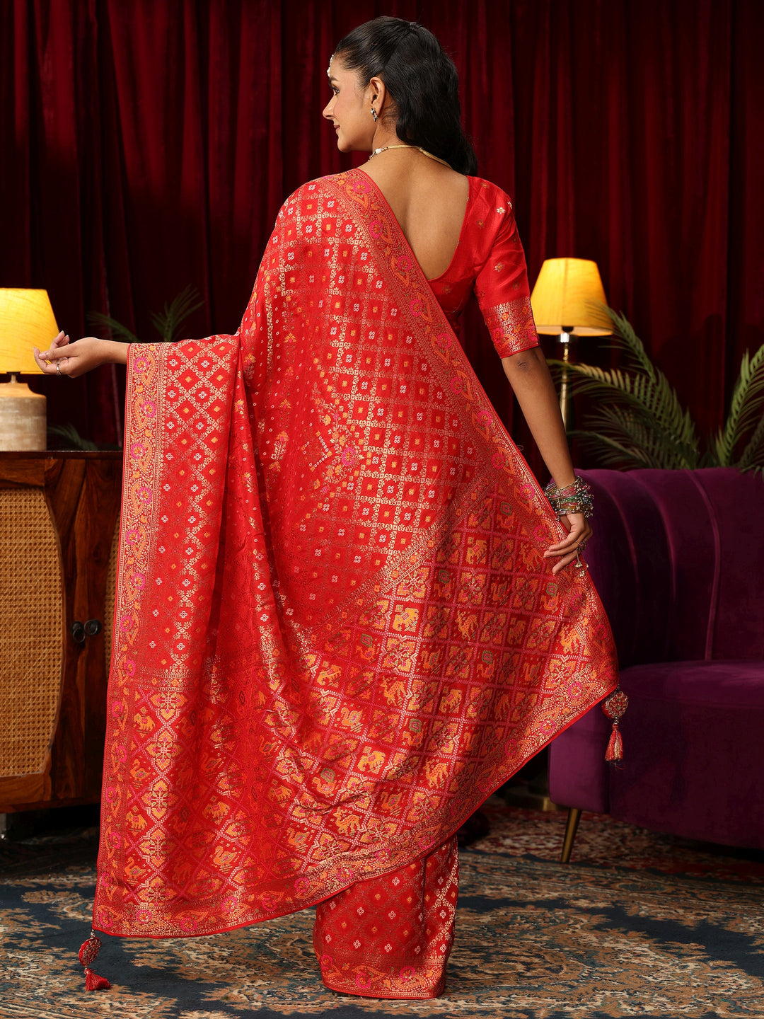 Libas Art Red Gharchola Silk Blendd Saree with Patola Pallu