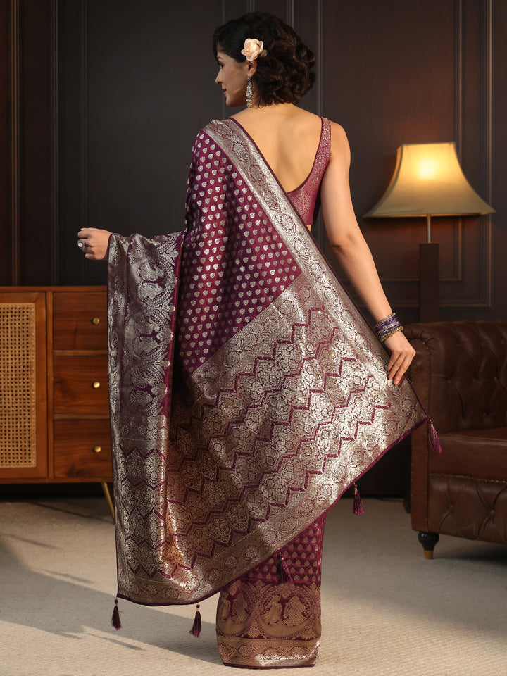 Libas Purple Banarasi Silk Blend Saree