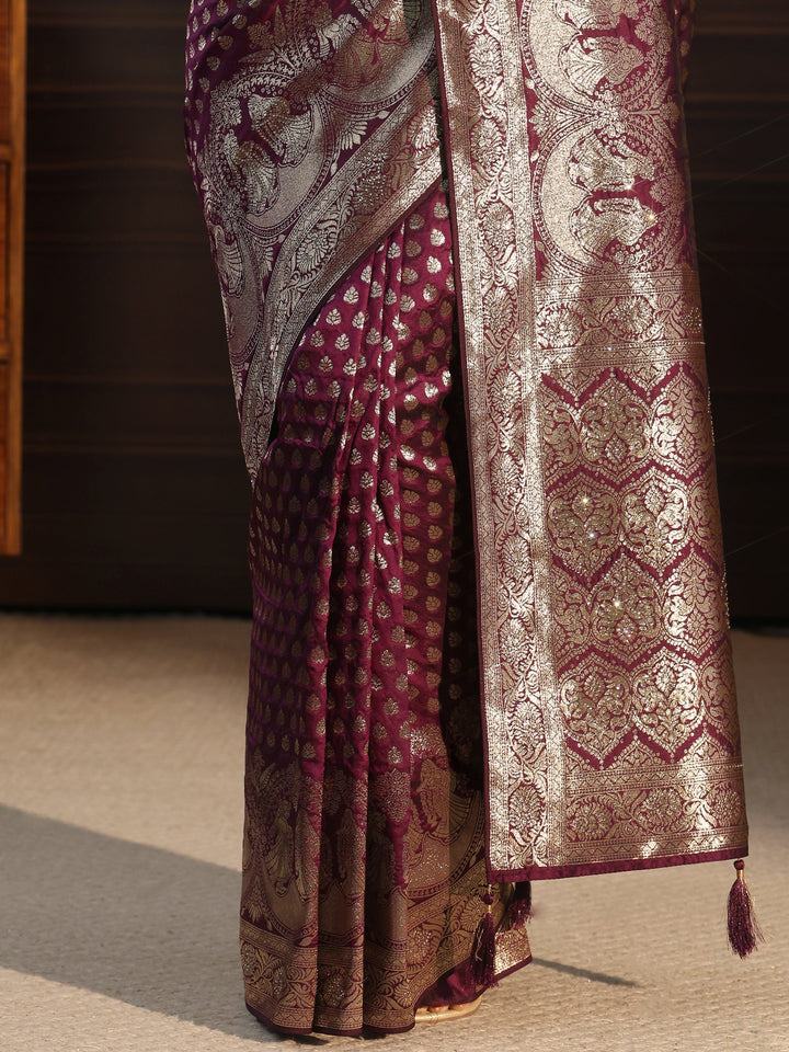 Libas Purple Banarasi Silk Blend Saree