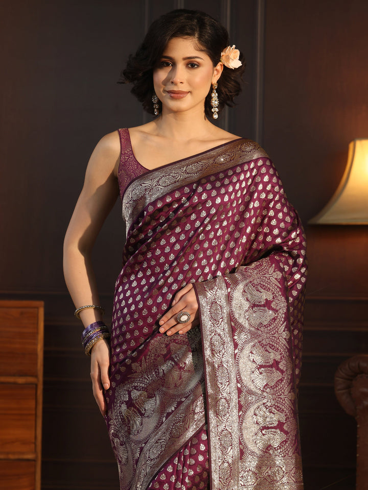 Libas Purple Banarasi Silk Blend Saree