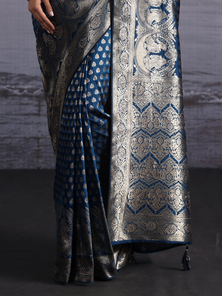 Libas Prussian Blue Banarasi Silk Blend Saree