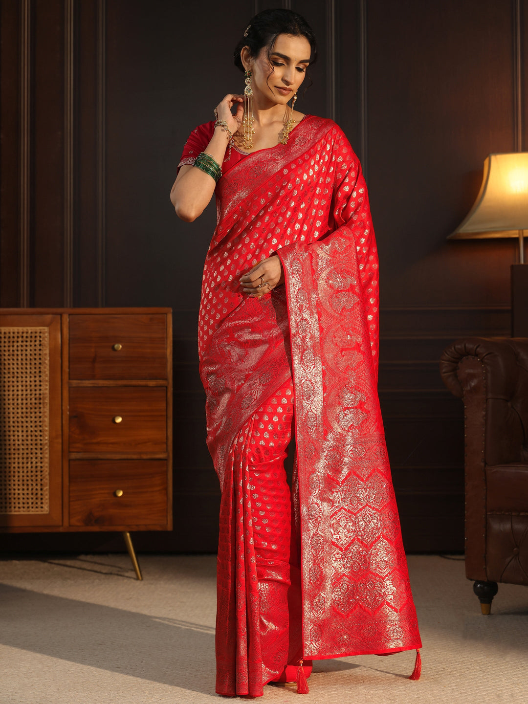Libas Hot Pink Banarasi Silk Blend Saree