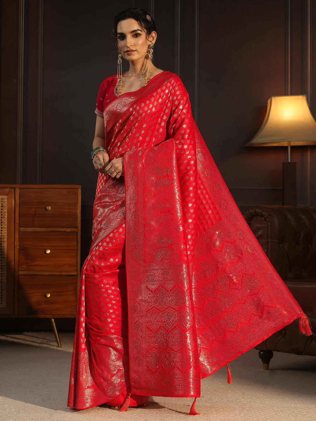 Libas Hot Pink Banarasi Silk Blend Saree