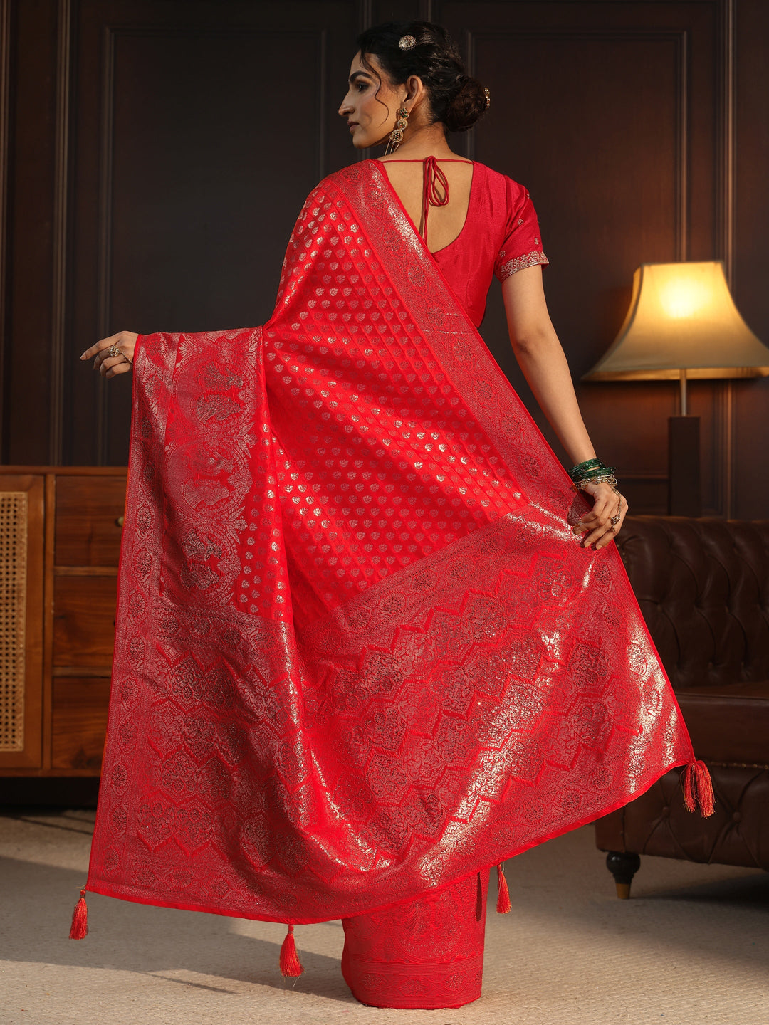 Libas Hot Pink Banarasi Silk Blend Saree