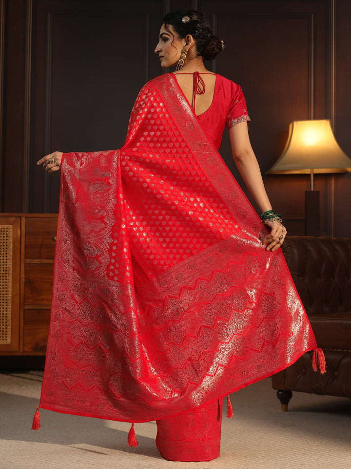 Libas Hot Pink Banarasi Silk Blend Saree