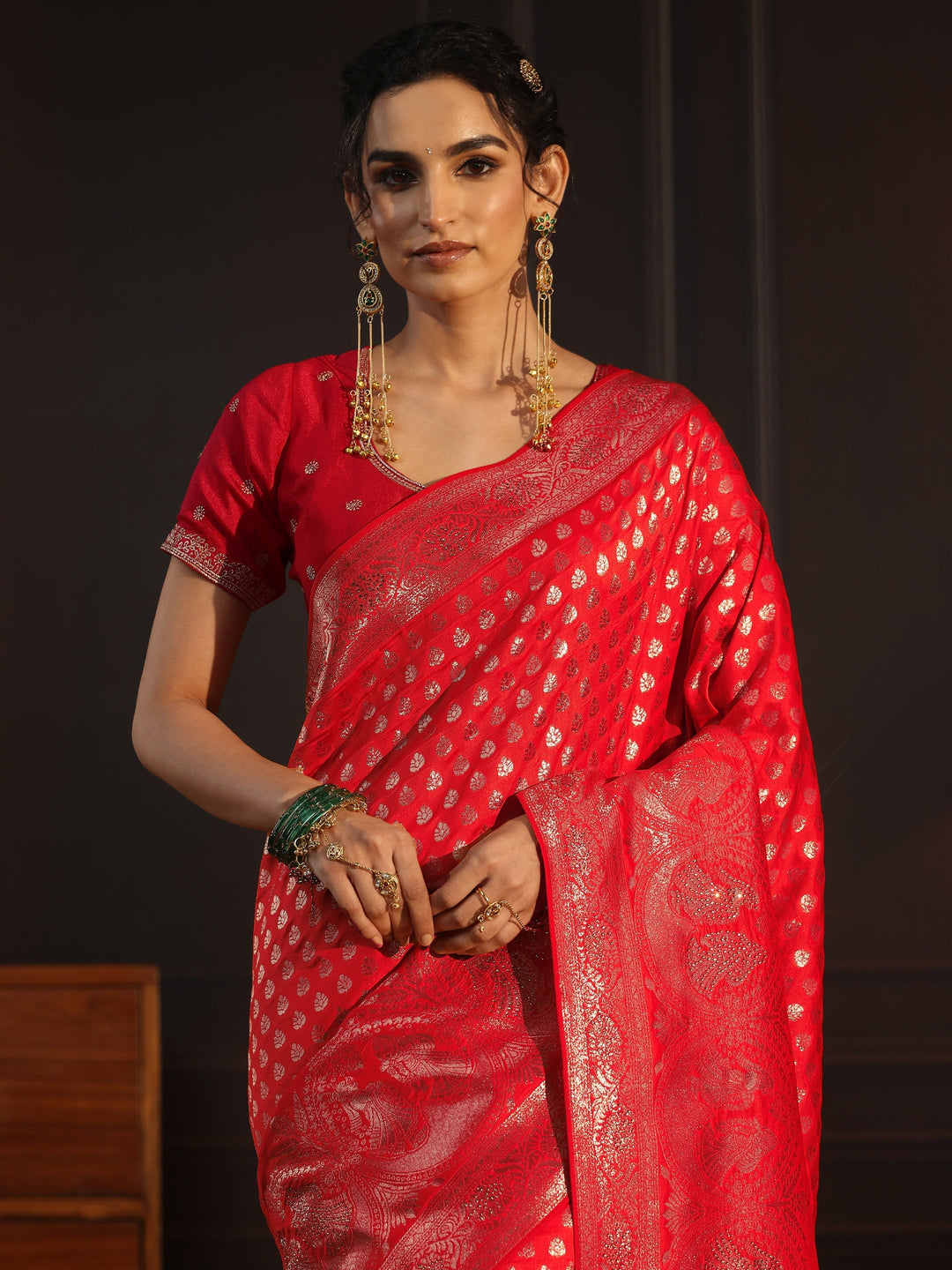 Libas Hot Pink Banarasi Silk Blend Saree