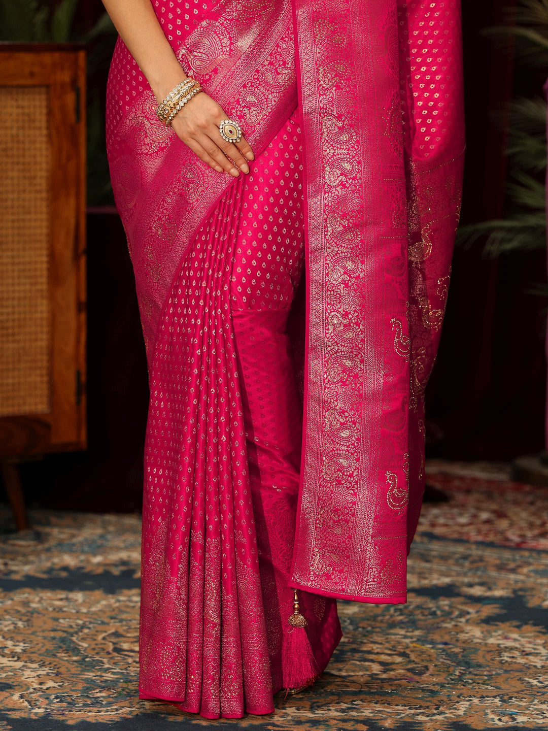 Libas Rani Pink Woven Design Silk Blend Saree