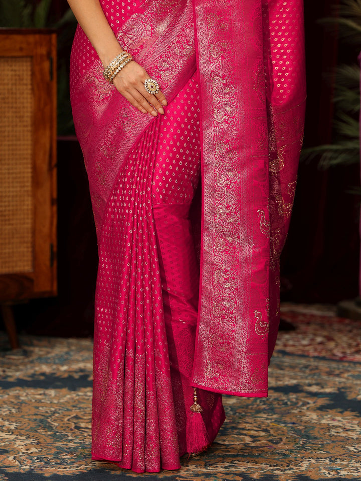 Libas Rani Pink Woven Design Silk Blend Saree