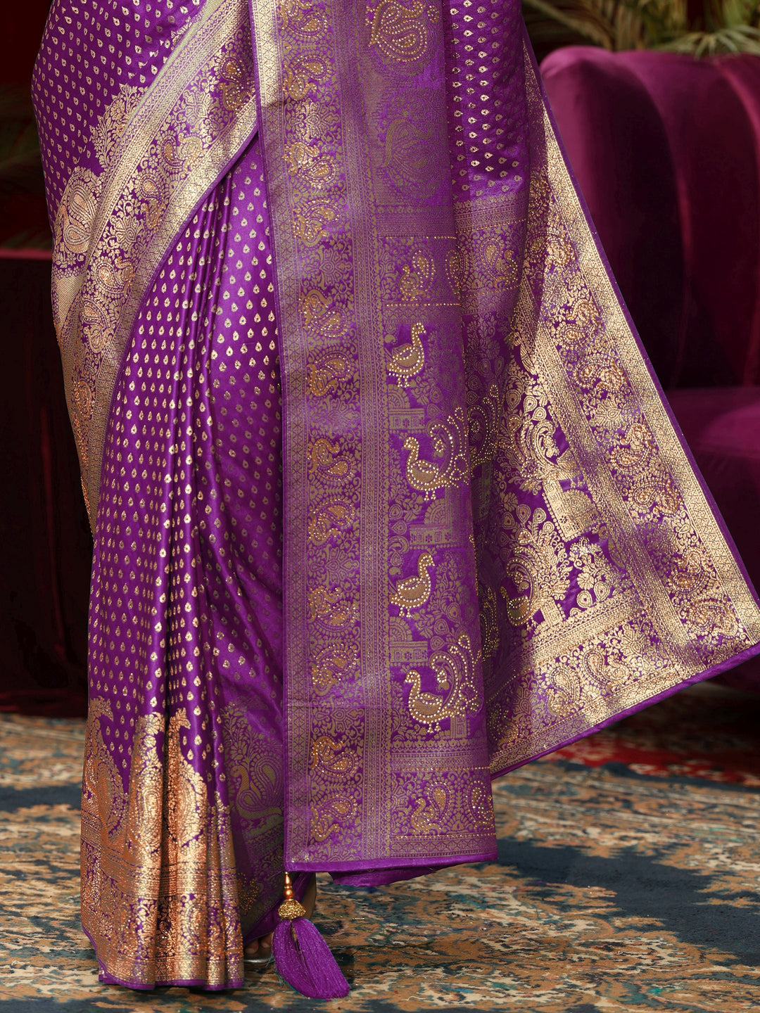 Libas Purple Banarasi Silk Blend Saree with Embellished Pallu