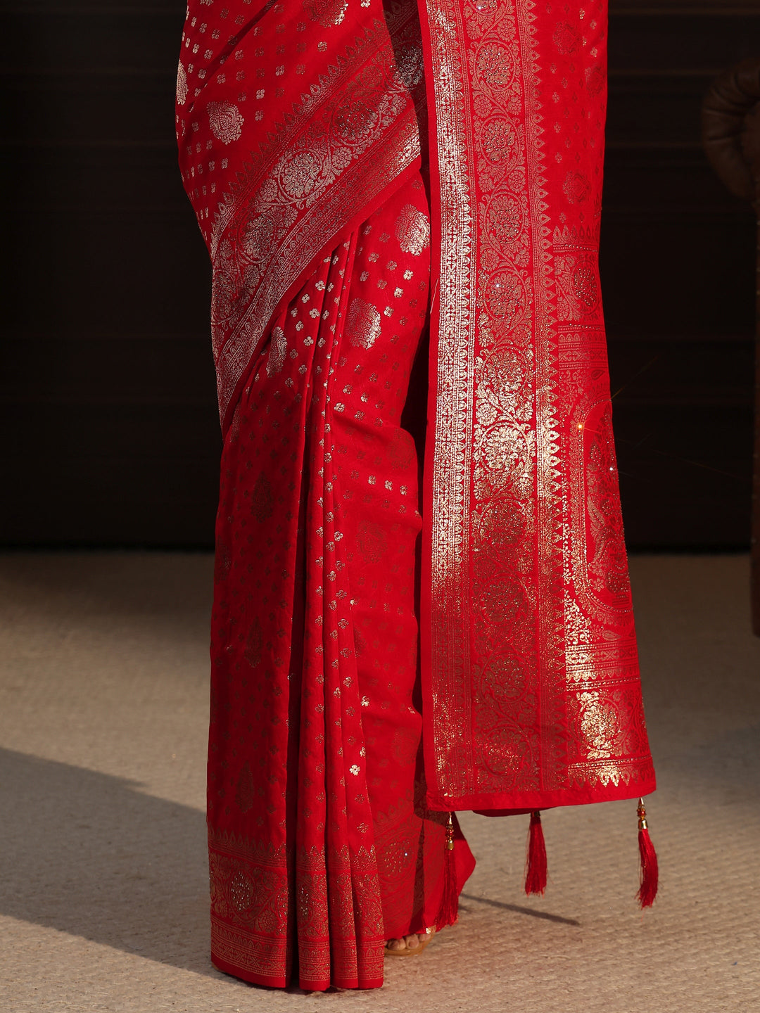Libas Red Floral Woven Design Silk Blend Saree