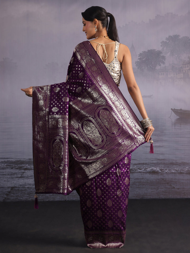 Libas Purple Floral Woven Design Silk Blend Saree