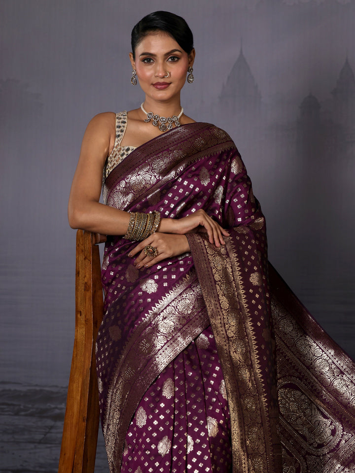 Libas Purple Floral Woven Design Silk Blend Saree