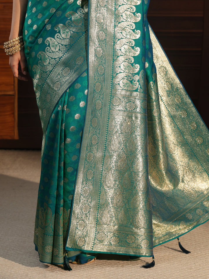 Libas Teal Blue Paisley Woven Design Silk Blend Saree