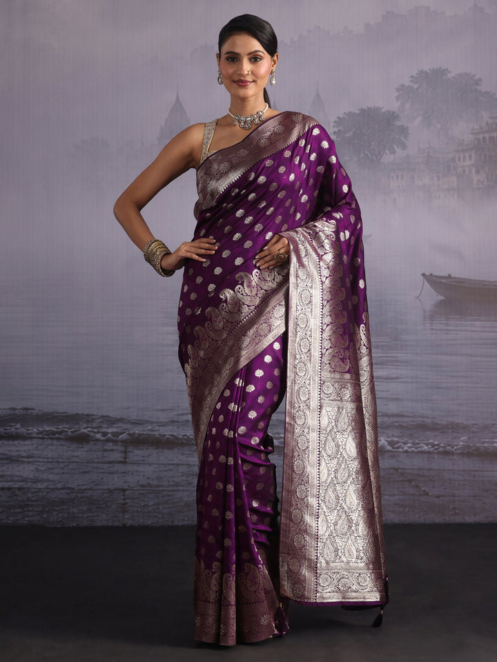Libas Purple Banarasi Silk Blend Saree